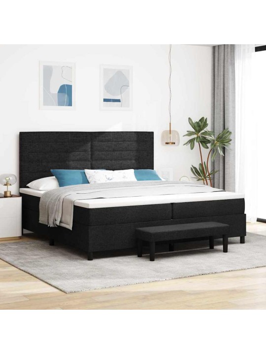 Kastītes atsperu gulta ar matraci melna 200 x 200 cm audums