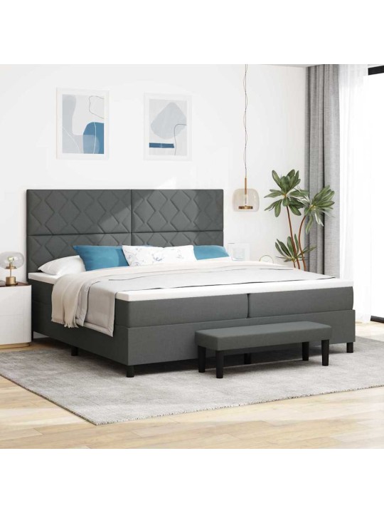 Kastītes atsperu gulta tumši pelēka 200 x 200 cm audums