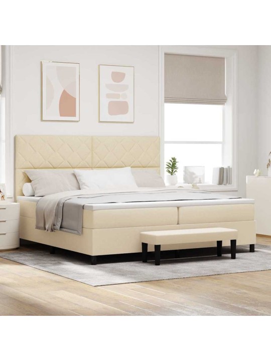 Kastītes atsperu gulta ar matraci krēmkrāsa 200 x 200 cm audums
