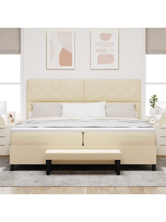 Kastītes atsperu gulta ar matraci krēmkrāsa 200 x 200 cm audums