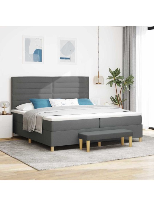 Kastītes atsperu gulta tumši pelēks 200 x 200 cm audums