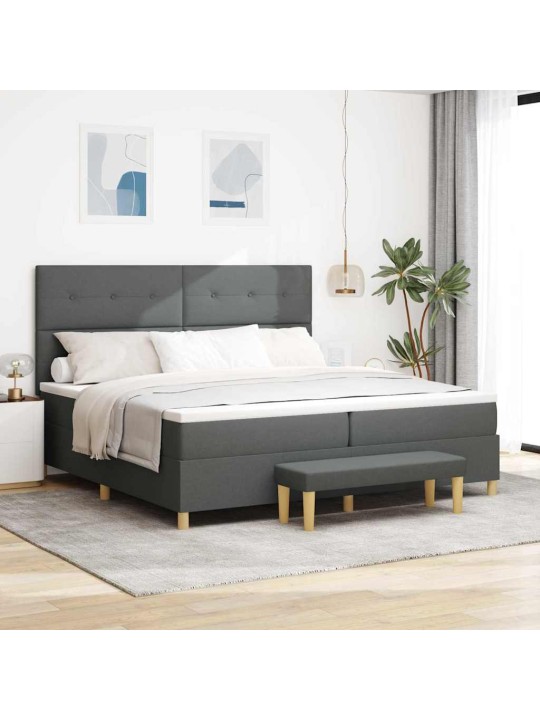Kastītes atsperu gulta tumši pelēka 200 x 200 cm audums