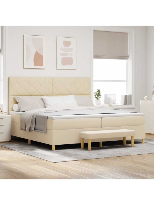Kastītes atsperu gulta ar matraci krēmkrāsa 200 x 200 cm audums