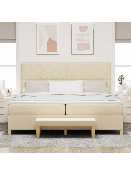 Kastītes atsperu gulta ar matraci krēmkrāsa 200 x 200 cm audums