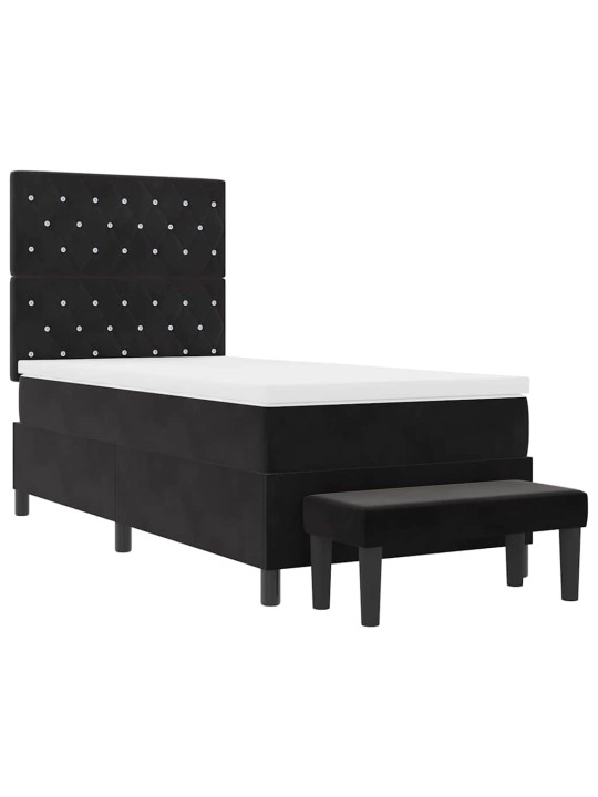 Kastītes atsperu gulta ar matraci melna 90 x 200 cm samts