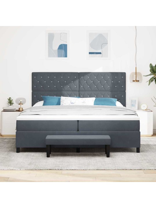 Kastītes atsperu gulta tumši pelēka 200 x 200 cm samts