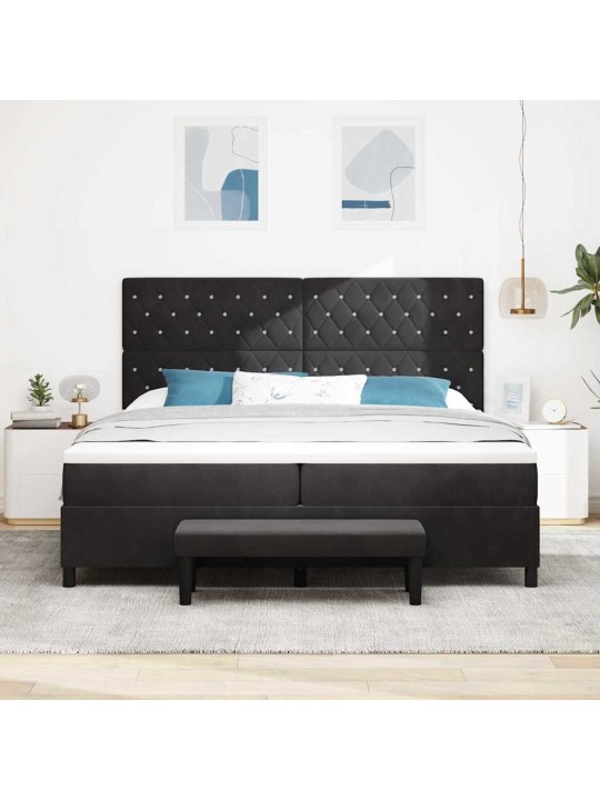 Kastītes atsperu gulta ar matraci melna 200 x 200 cm samts
