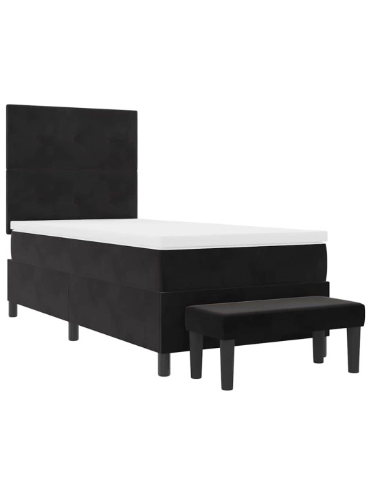 Kastītes atsperu gulta ar matraci melna 100 x 200 cm samts