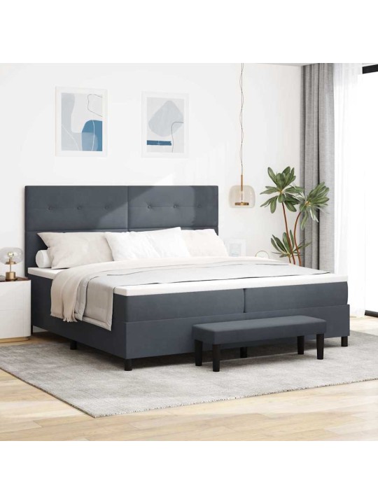 Kastītes atsperu gulta tumši pelēka 200 x 200 cm samts