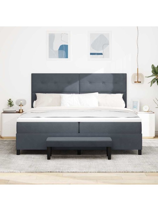 Kastītes atsperu gulta tumši pelēka 200 x 200 cm samts