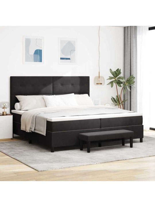 Kastītes atsperu gulta ar matraci melna 200 x 200 cm samts