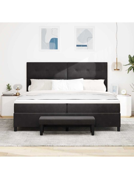 Kastītes atsperu gulta ar matraci melna 200 x 200 cm samts