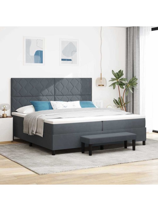 Kastītes atsperu gulta tumši pelēks 200 x 200 cm samts