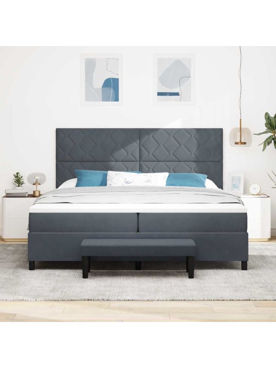 Kastītes atsperu gulta tumši pelēks 200 x 200 cm samts