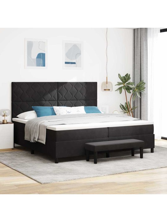 Kastītes atsperu gulta ar matraci melna 200 x 200 cm samts