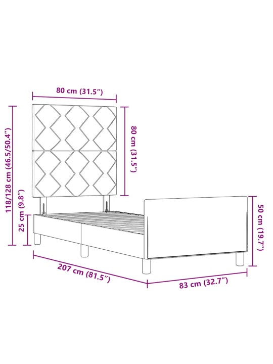 Gultas rāmis ar galvas klāju tumši pelēka 80 x 200 cm audums