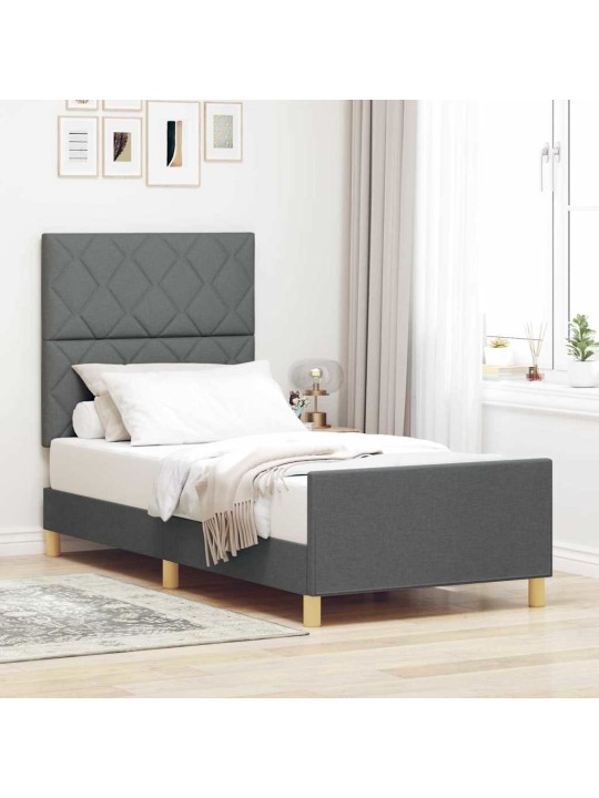 Gultas rāmis ar galvas klāju tumši pelēka 100 x 200 cm audums