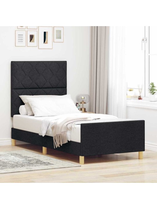 Gultas rāmis ar galvas klāju melna 100 x 200 cm audums