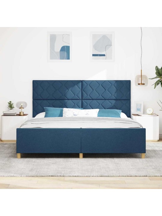 Gultas rāmis ar galvas klāju zila 200 x 200 cm audums