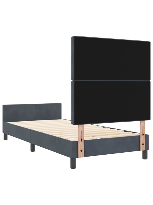 Gultas rāmis ar galvas klāju tumši pelēka 90 x 200 cm samts