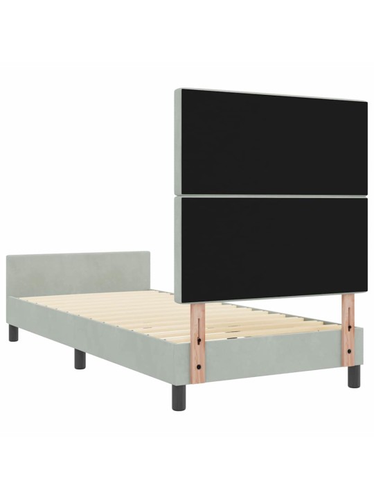 Gultas rāmis ar galvas klāju gaiši pelēka 100 x 200 cm samts