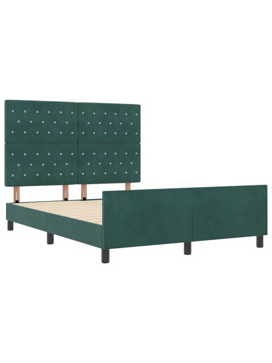 Gultas rāmis ar galvas klāju tumši zaļa 140 x 190 cm samts