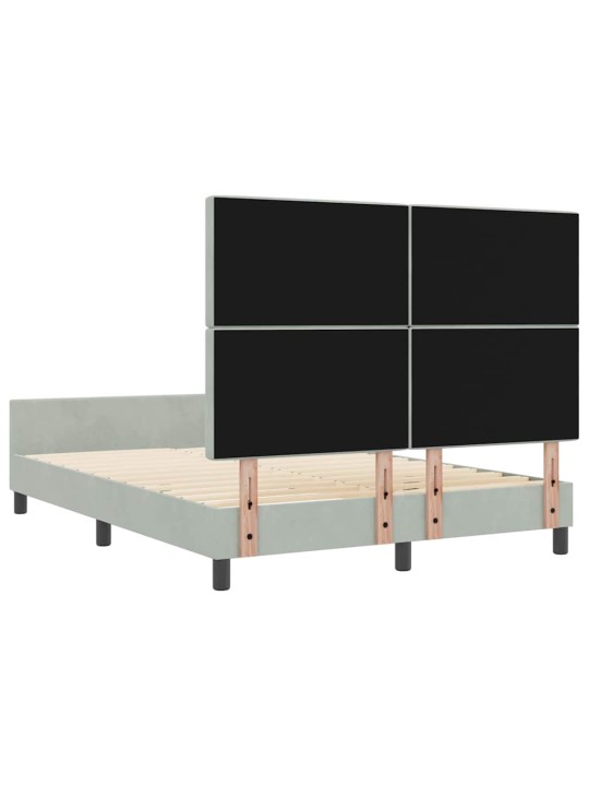 Gultas rāmis ar galvas klāju gaiši pelēka 160 x 200 cm samts