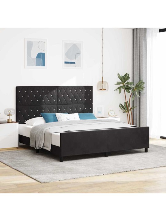 Gultas rāmis ar galvas klāju melna 180 x 200 cm samts