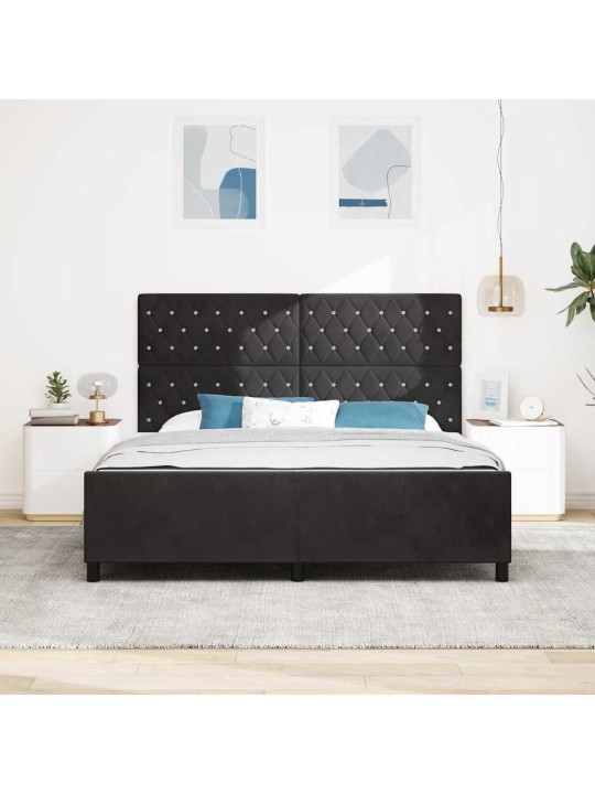 Gultas rāmis ar galvas klāju melna 180 x 200 cm samts