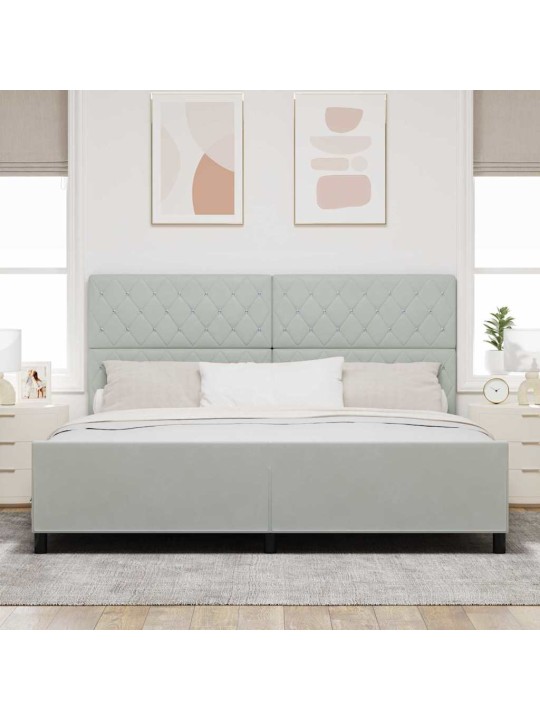 Gultas rāmis ar galvas klāju gaiši pelēka 200 x 200 cm samts