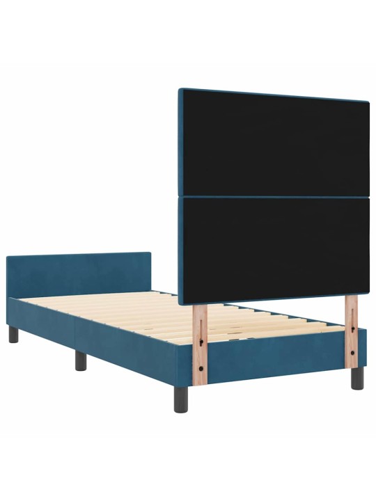 Gultas rāmis ar galvas klāju tumši zila 90 x 190 cm samts