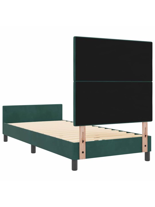 Gultas rāmis ar galvas klāju tumši zaļa 90 x 200 cm samts