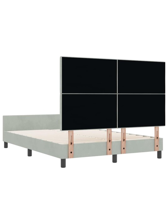 Gultas rāmis ar galvas klāju gaiši pelēka 160 x 200 cm samts