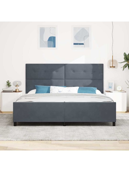Gultas rāmis ar galvas klāju tumši pelēka 200 x 200 cm samts