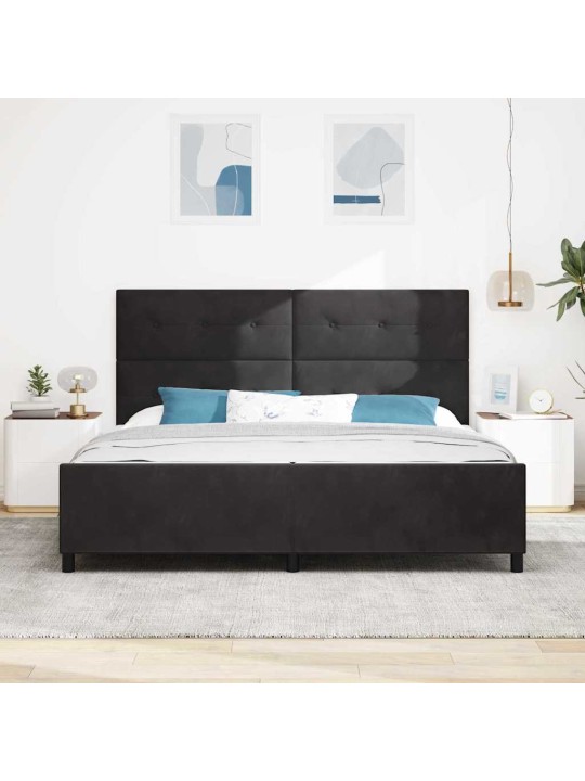 Gultas rāmis ar galvas klāju melna 200 x 200 cm samts