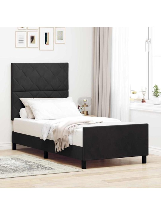 Gultas rāmis ar galvas klāju melna 100 x 200 cm samts