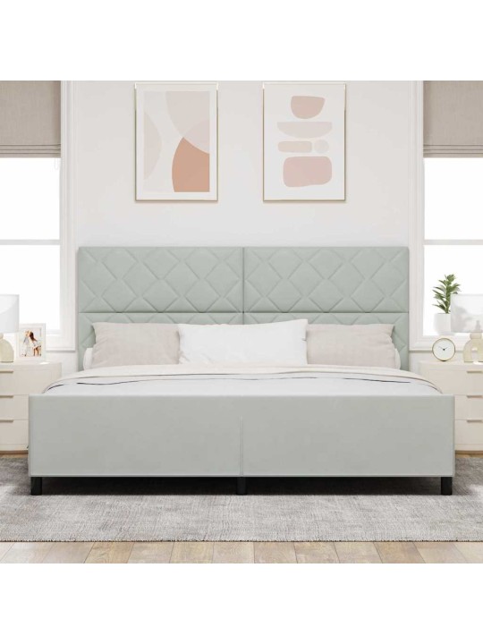 Gultas rāmis ar galvas klāju gaiši pelēka 200 x 200 cm samts