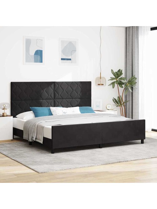 Gultas rāmis ar galvas klāju melna 200 x 200 cm samts