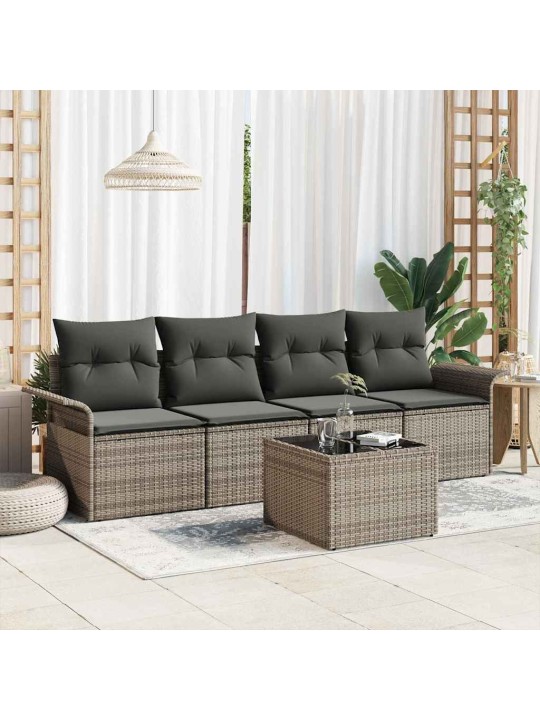 Dārza dīvānu komplekts ar spilvenu 5 pcs pelēka 55 x 55 x 37 cm