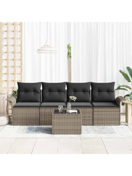 Dārza dīvānu komplekts ar spilvenu 5 pcs pelēka 55 x 55 x 37 cm
