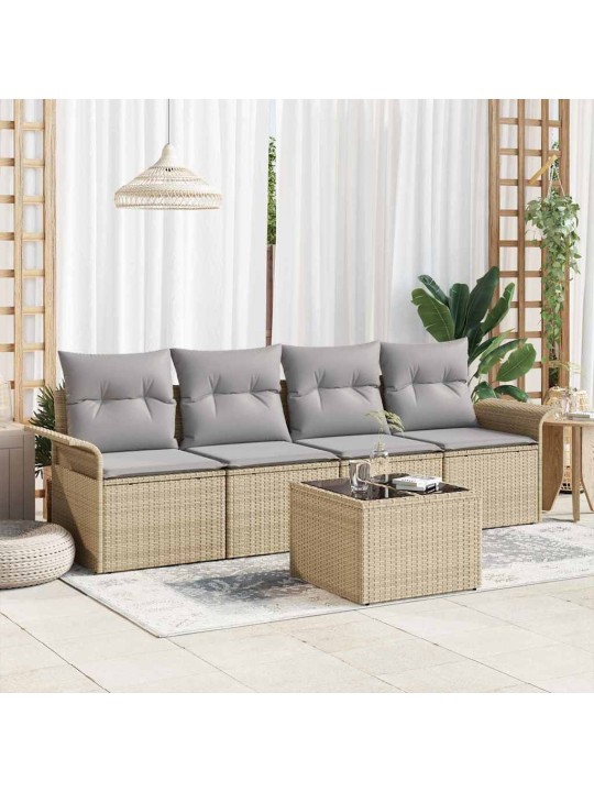 Dārza dīvānu komplekts 5 pcs bēšs un pelēks 55 x 55 x 37 cm