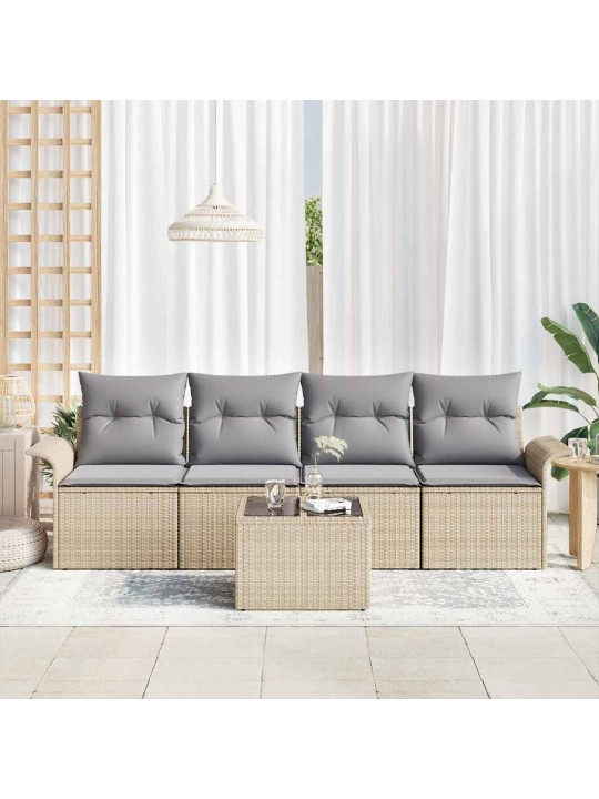 Dārza dīvānu komplekts 5 pcs bēšs un pelēks 55 x 55 x 37 cm