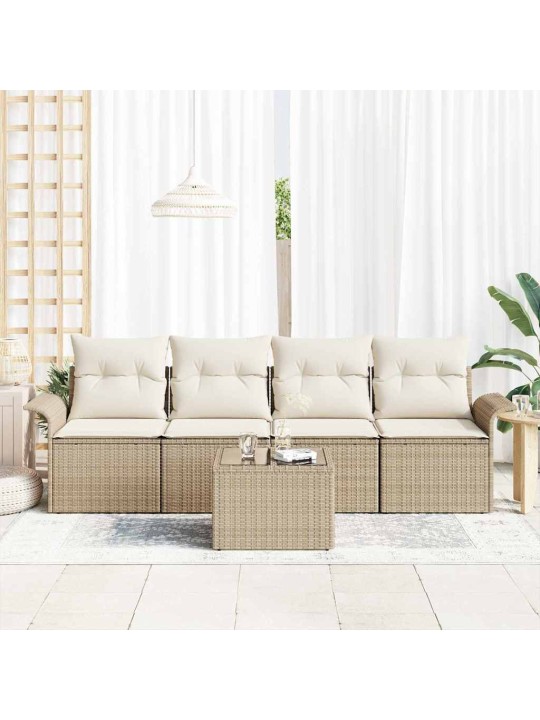 Dārza dīvānu komplekts 5 pcs bēšs un krēms 55 x 55 x 37 cm