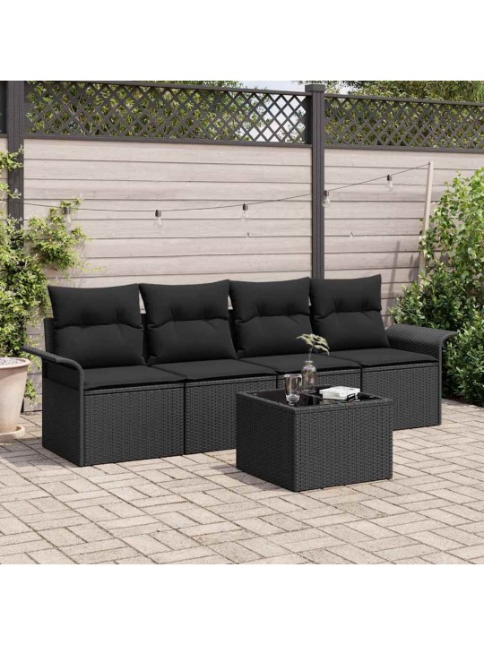 Dārza dīvānu komplekts ar spilvenu 5 pcs melna 55 x 55 x 37 cm