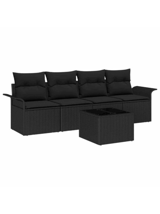 Dārza dīvānu komplekts ar spilvenu 5 pcs melna 55 x 55 x 37 cm