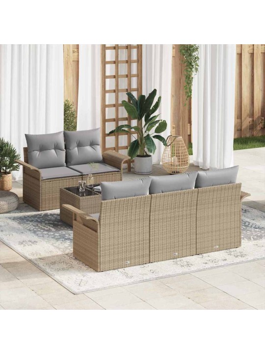 Dārza dīvānu komplekts 6 pcs bēšs un pelēks 55 x 55 x 37 cm