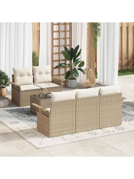 Dārza dīvānu komplekts 6 pcs bēšs un krēms 55 x 55 x 37 cm
