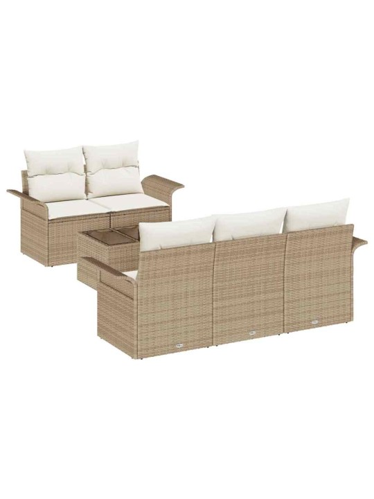 Dārza dīvānu komplekts 6 pcs bēšs un krēms 55 x 55 x 37 cm
