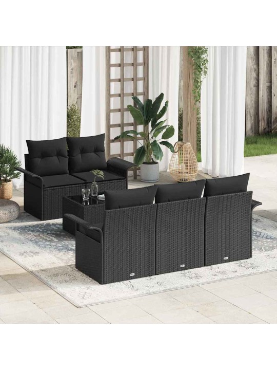 Dārza dīvānu komplekts ar spilvenu 6 pcs melna 55 x 55 x 37 cm