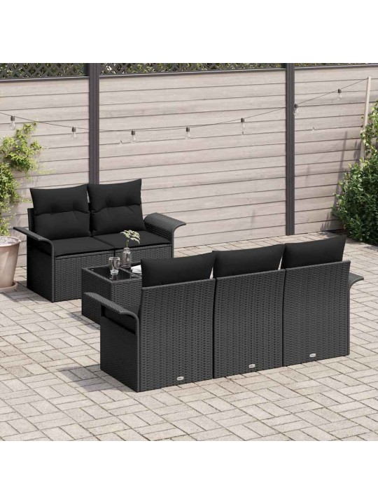 Dārza dīvānu komplekts ar spilvenu 6 pcs melna 55 x 55 x 37 cm